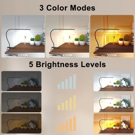 Mojimdo Desk Lamps for Office Home, 3 Color & 10 Brightness Dimmable Reading Lamp, 15.74'' Long Flexible Gooseneck, Eye-Caring Clip on Light with Adapter for Reading Study Workbench Drafting Crafting