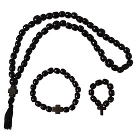 3 Pcs Chotki Prayer Rope Christian Orthodox Komboskini Wooden 50 Knots Wood Cross Set for Pray Black