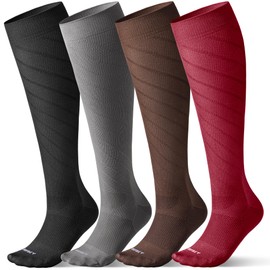Bbfrey 4 Pairs Light Compression Socks for Women Men 15-20 mmHg - Knee High Support for Daily Wear, Travel, Pregnancy, Nurses