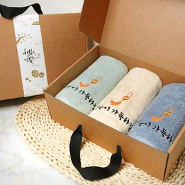Songwol Towel Holiday Gift Set D (Good Luck Embroidery 3p-Kraft + Bandage) / 송월타올 명절기프트세트D(옥행운자수3p-크라프트+띠지)