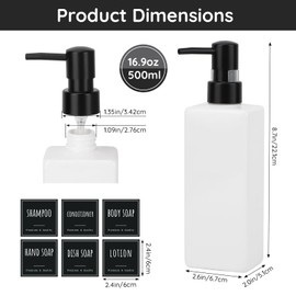 Segbeauty Shampoo Dispenser for Shower, Pack of 3, 500 ml Soap Dispenser, White, Plastic Soap Dispenser, Hand Soap Dispenser with Waterproof Labels