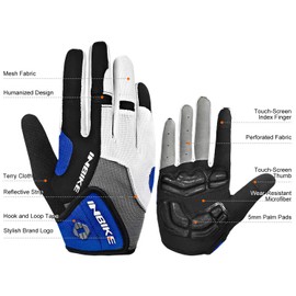 INBIKE Cycling Gloves Bike Gloves Men Mountain Bike Full Finger Gel Padded Blue Large