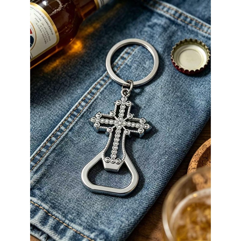 12 Pcs Portable Beer Bottle Opener Keychain, Cross Keychains With