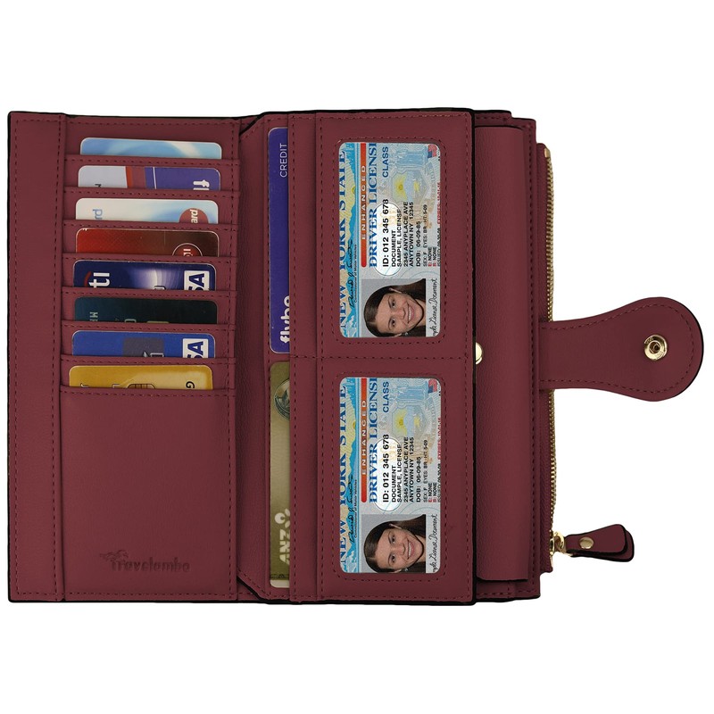 Travelambo Wallets Women RFID Large Capacity Luxury Waxed Leather Clutch