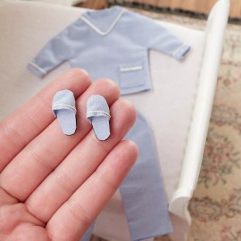 Unbranded Dollhouse Miniature 1:12 Men's Blue Pajamas with Slippers