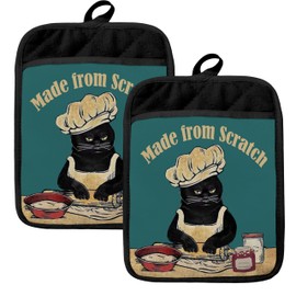 HUGANE Vintage Black Cat Baker Pot Holders for Kitchen, Black Cat Gifts for Women, Made from Scratch Heat Resistant Hot Pads and Oven Mitts for Baking Cooking