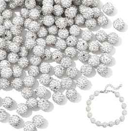 100 PCS 10mm Rhinestone Beads, White Shiny Round Shamballa Disco Ball Sparkling Rhinestone Clay Beads, Used for Jewelry Bracelets Necklaces Earrings and DIY Crafts Jewelry Making Christmas