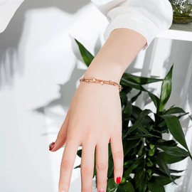 Oidea Stainless Steel Star Bracelets for Women: 14K Gold Rosegold Charm Link Chain Bracelet Dainty Adjustable Layered Stackable Star Bead Bracelet Fashion Jewelry Gift