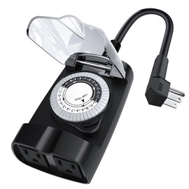 G-ELEK Outdoor Timer Waterproof, 24 Hour Light Timer, Timers for Electrical Outlets, Ideal for Pool Pump, Christmas Lights, Heavy Duty, 2 Grounded Outlets, ETL Listed, Black