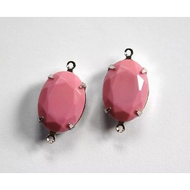 Yummy Treasures Vintage Opaque Pink Faceted Stone in 2 Loop Silver Setting 18x13mm (2) ovl004R2