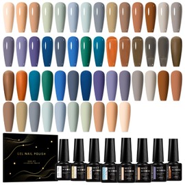 MEET ACROSS 26 Colors Brown Gel Nail Polish Set Nude Gel Polish Grey Blue Purple Roasted Chestnuts Chocolate Collection Fall Winter Neutral Gel Nail Kit Gift for Women 30Pcs