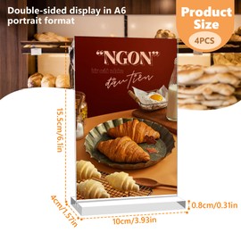 YiliYa Stand, A6 Acrylic Table Stand, T-Stand Advertising Stand with Removable Base, Portrait Format, Menu Card Holder for Restaurants, Café, Exhibitions, Shop, Wedding