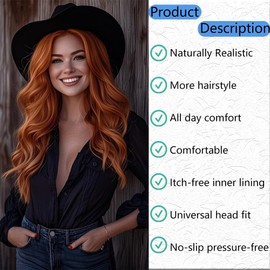 Long Ombre Ginger Wig for Women Natural Looking Wavy Curly Synthetic Ombre Orange Hair Wig Tangle Free Heat Resistant Comfortable for Daily Wear