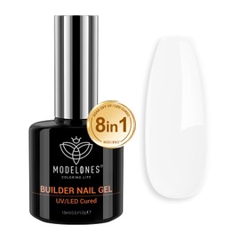 Modelones Builder Nail Gel, Milky White Gel Builder for Nail Thickening, 8-in-1 Builder Nail Strengthener LED Hard Gel Color Base Gel Extension Gel Rhinestone False Nail Tips Glue Gel in a Bottle