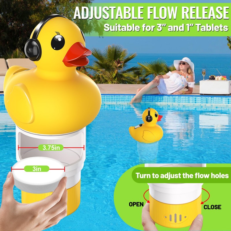 Pool Chlorine Floater with Light,Duck Chlorines Floaters with Adjustable Flow,Solar