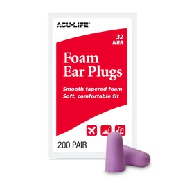 Acu-Life Foam Ear Plugs, 200 Pair for Sleeping, Snoring, Loud Noise, Traveling, Concerts, Construction, & Studying, NRR 32, Purple