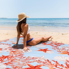 SkyNature Beach Blanket Waterproof Sandproof, 9 Ft X 10 Ft Extra Large Sand Free Beach Mat, Big Compact Lightweight Quick Drying Picnic Blanket with 4 Stakes & Pockets for Camping, Travel, Hiking