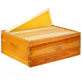 Honey Lake 10 Frame Assembled Bee Hive Super Box, Langstroth Beehive Starter Kit for Beekeepers, Medium Super Bee Box Dipped in 100% Beeswax Includes Beehive Frames and Waxed Foundations
