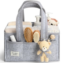 PeraBella Diaper Caddy Organizer with Handle, Baby Shower Gifts Basket Bag, Registry Search Must Haves Items, Nursery Storage Organizer for Newborn Girl Boy, Baby Bag Essentials, Car Diaper Caddy Cart