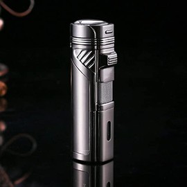 Quadruple Jet Lighter Butane Torch Heating in High Temperature and Function with Cigar Punch with Gift Box in Gun Metal