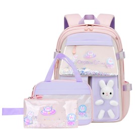 VIDOSCLA Bunny Backpack for Girls Kawaii Girls Backpack for School Kids Backpack with Lunch Box Set-3Pcs Pink S