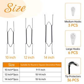 Bilillo 9 Pcs Plate Hangers for The Wall, 10/12/14 Inch Invisible Decorative Wire Plate Holders, Plate Hangers for Display Various Sizes with Wall Hooks for Decorative Plates and Arts Black