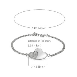 Aroncent Sterling Silver Bracelet CZ Heart Hand Chain Adjustable Link Bracelets for Women