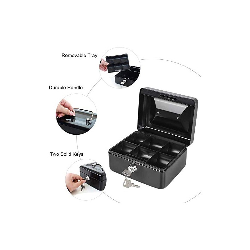 JORSION Locking Medium Steel Cash Box with Money Tray,Lock Box
