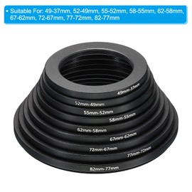 PATIKIL 9 Pack Step Down Ring Set 49-37mm 52-49mm 55-52mm 58-55mm 62-58mm 67-62mm 72-67mm 77-72mm 82-77mm Filter Adapter Ring for Camera Lens Black