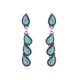 Tassel Turquoise Leaf Dangle Earrings for Women Girls Silver Plated Oxidizing Boho Statement Blue Birthstone Teardrop Charms Drop Dangling Stud Lightweight Bohemian Vintage Party Jewelry Gifts
