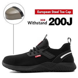 SUADEX Steel Toe Shoes for Men Women Lightweight Safety Work Sneakers for Construction Indestructible Breathable Pure Black