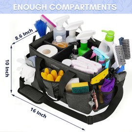 Ytonet Extra Large Cleaning Caddy Bag with 4 Foldable Dividers, Wearable Cleaning Caddy Organizer with Handle & Shoulder Strap & Waist Strap, Housekeeping Tote for Cleaners, Black Grey