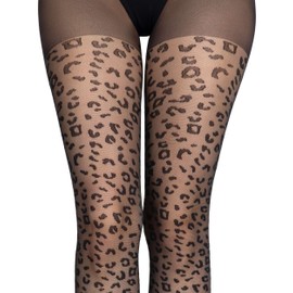 LORES Ladies Thin Matte Semi Opaque Pattern Tights Office School Sexy Patterned Diamond Black, Leopardo Nero