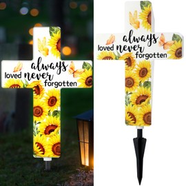 VIHOSE Sunflower Solar Lighted Cross Always Loved Never Forgotten Outdoor Sunflower Solar Decoration Memorial Light up Cross Stake for Home Outside Church Cemetery Garden Yard Porch Lawn Decor