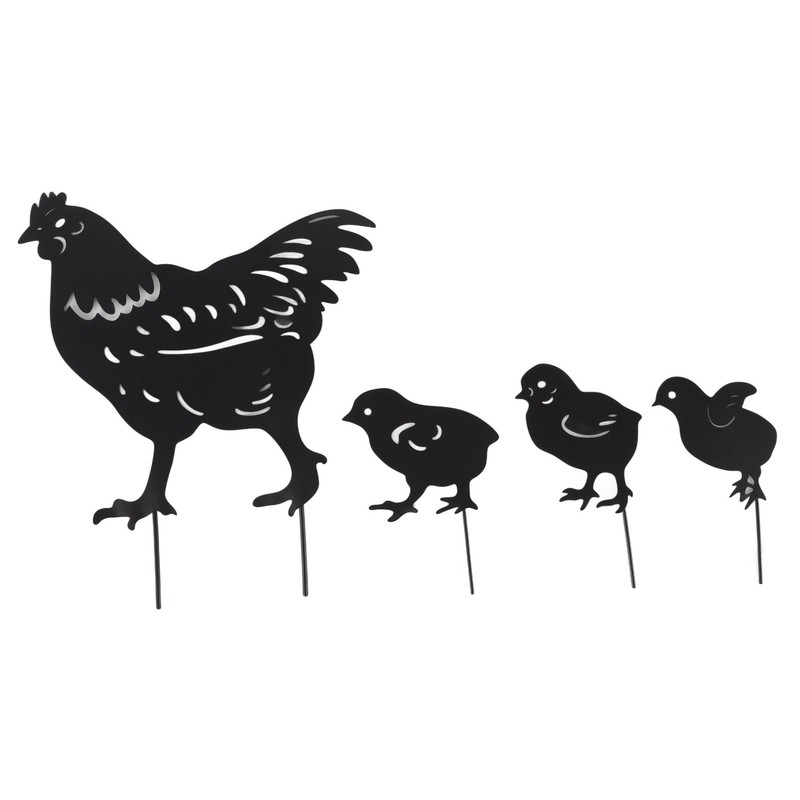 4Pcs Hen Chicken Silhouette Hollow Stake Design Cute Hen Chicken