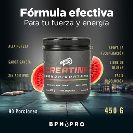 Creatina Monohidratada 450g 100% Pura Sabor Sandía | Optimización de Rendimiento sin Aditivos | Pre Entreno para Deportistas y Fitness | Suplementos Gym Sin Gluten ni Conservantes | Pre Workout BPN PRO