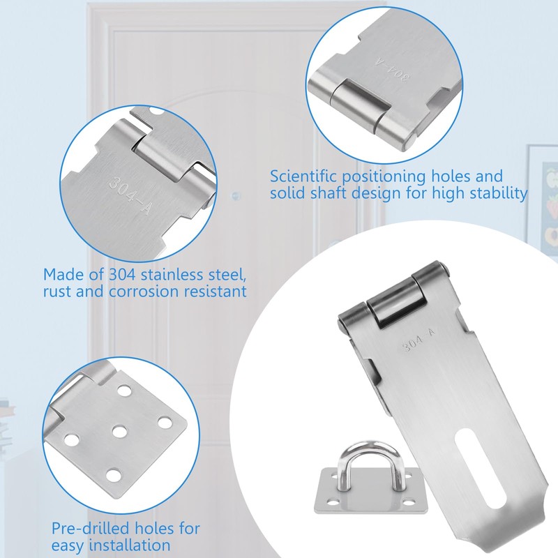 Shed Door Latch Clasp Lock, Stainless Steel Padlock Hasp, Security