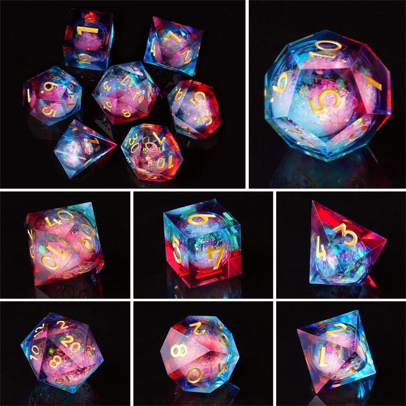 DND Dice Set, 7 Pieces Polyhedral Handmade Resin Liquid Core