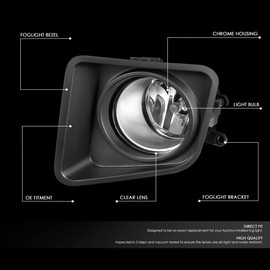 DNA MOTORING FL-ZTL-362-CH Chrome Housing Clear Lens Fog Light w/Switch Compatible with 2014-2021 Tundra, Driver & Passenger Side