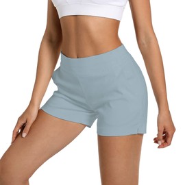 JAMfit Women's Chino Shorts - 4" Inseam, High Waisted, Elastic, Summer Casual Shorts with 2 Front Pockets Water Blue