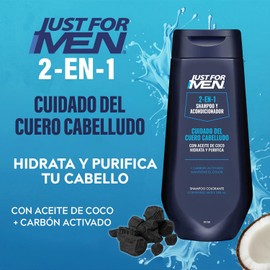 Just For Men Shampoo y Acondicionador 2 en 1 Cuidado del Cuero Cabelludo con Aceite de Coco 295mL