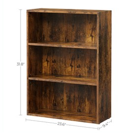 VASAGLE Bookshelf, 3-Tier Open Bookcase with Adjustable Storage Shelves, Floor Standing Unit, Rustic Brown ULBC163X01