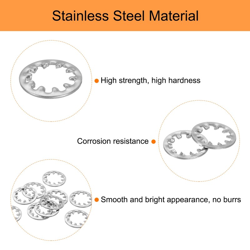 sourcing map 10Pcs Internal Tooth Washers, 3/8-Inch Stainless Steel Internal