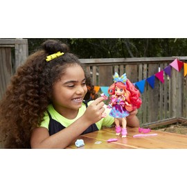 Cave Club Emberly Dino Rockin’ Party Doll (8 – 10-in) Posable Fashion Doll with Pink Hair, 10 Accessories Including Wearable Scrunchie, 4 Year Olds & Up