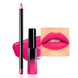 Hot Pink Lipstick Lip Liner Nude Set, Matte Liquid Long-Lasting Waterproof Lipstick, Tinted Lip Balm Non-fading Lipstick & Lip Line Pencil Set For Women & Girls Makeup (PINK)