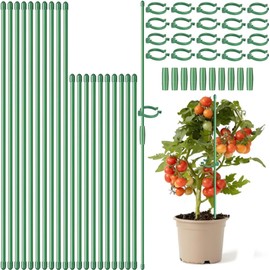 20 Piezas Tutor para Plantas, Soporte para Plantas Ajustable, Estacas para Jardín, Clips para Plantas, Incluye Clips y Conectores, para Orquídeas, Monstera, Tomate, Rosas, Enredaderas (Verde)