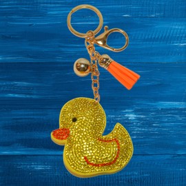 Popfizzy Rhinestone Yellow Duck Keychain for Girls, Backpack Key Fob, Bling Women’s Purse Charm for Handbags, Bag Charms