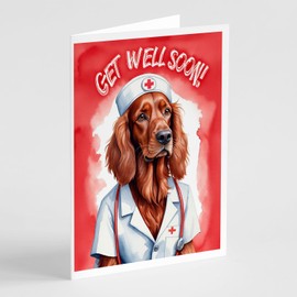 Caroline's Treasures Irish Setter Get Well Soon Greeting Cards Pack of 8 Blank Cards with Envelopes Whimsical A7 Size 5x7 Blank Note Cards