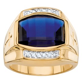 Men's Lab Created Blue Sapphire and Diamond 18k Yellow Gold-Plated Ring Size 8