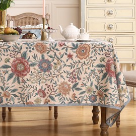 bilin gaier Designer Vintage Linen Rectangular Tablecloth,French Rustic Floral Table Cloth with Colorful Pattern,Decor Table Cover for Kitchen,Dining,Tea Party,Home,Christmas,63"*94"